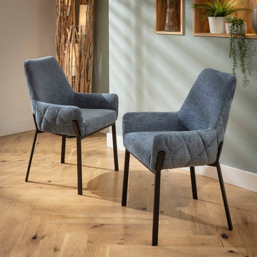 Quatropi Modern Kitchen Carver Dining Chair with Arms Blue Chenille