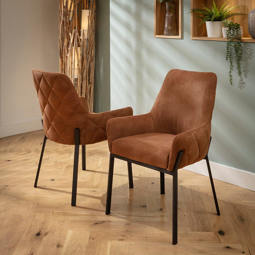 Cora Modern Carver Dining Chair with Arms Brown Fabric