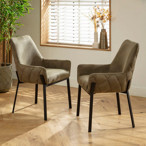 Cora Modern Carver Dining Chair with Arms Green Fabric