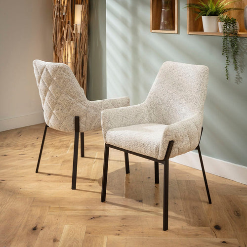 Cora Modern Carver Dining Chair with Arms Grey Woven Fabric