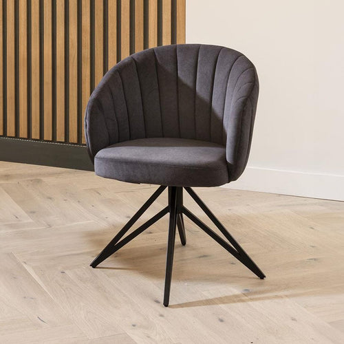 Hattie Carver Swivel Dining Chair with Arms Grey Velvet