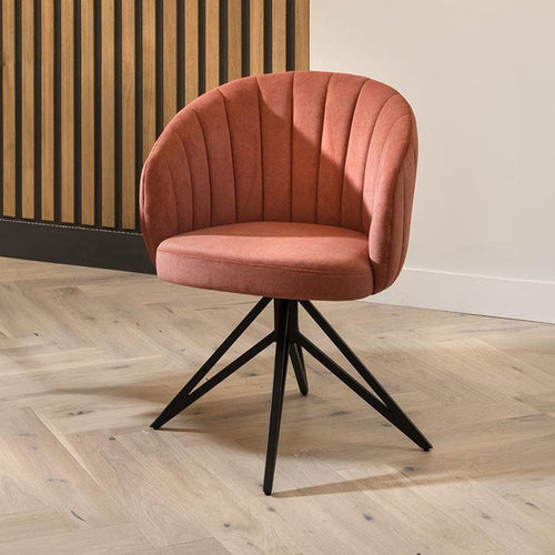 Hattie Carver Swivel Dining Chair with Arms Pink Velvet
