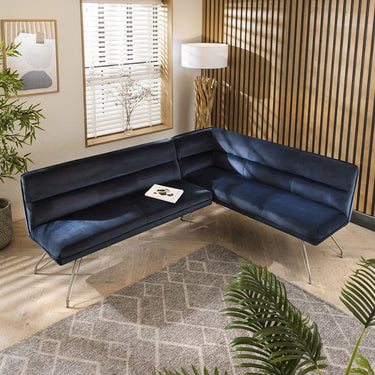 Quatropi Modern Kitchen Corner Dining Bench Blue Fabric 5 Seater Left-Hand