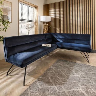 Quatropi Modern Kitchen Corner Dining Bench Blue Fabric 5 Seater Left-Hand