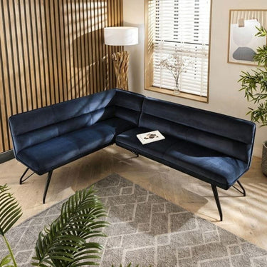Quatropi Modern Kitchen Corner Dining Bench Blue Fabric 5 Seater Right-Hand