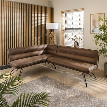 Quatropi Modern Kitchen Corner Dining Bench Brown Fabric 5 Seater Right-Hand