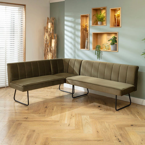 Deco Corner Dining Bench Olive Green Velvet L/R 174x212cm