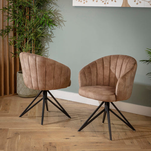 Hattie Carver Swivel Dining Chair with Arms Brown Velvet