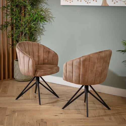 Hattie Carver Swivel Dining Chair with Arms Brown Velvet