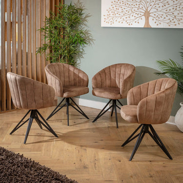 Quatropi Modern Kitchen Swivel Dining Chair with Arms Brown Velvet