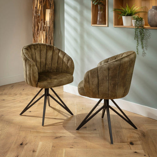 Hattie Carver Swivel Dining Chair with Arms Green Velvet