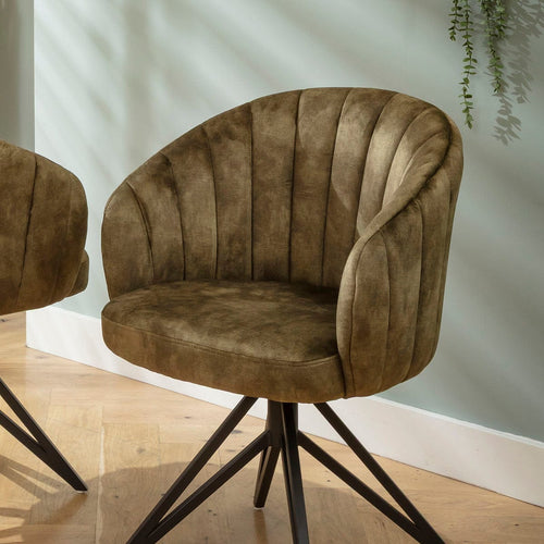 Hattie Carver Swivel Dining Chair with Arms Green Velvet