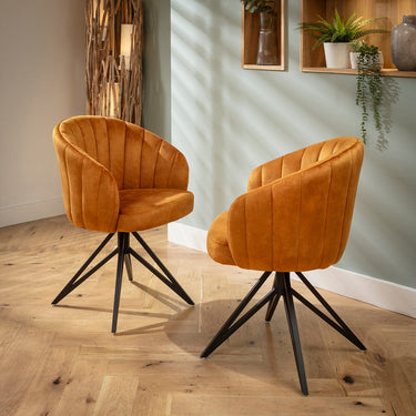 Quatropi Modern Kitchen Swivel Dining Chair with Arms Saffron Yellow Velvet