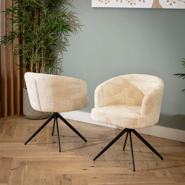Quatropi Modern Kitchen Swivel Dining Room Chair White Cream Fabric
