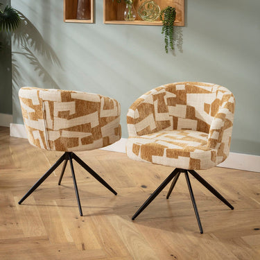 Quatropi Modern Kitchen Swivel Dining Room Chair White Yellow Fabric