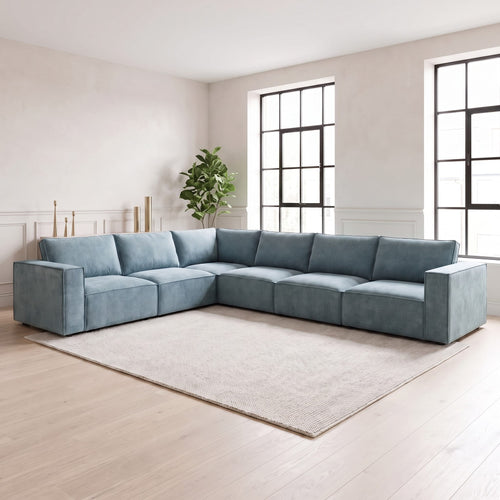 Rupert Modern 6 Seater Modular Corner Sofa Aqua Blue 386x297cm 15
