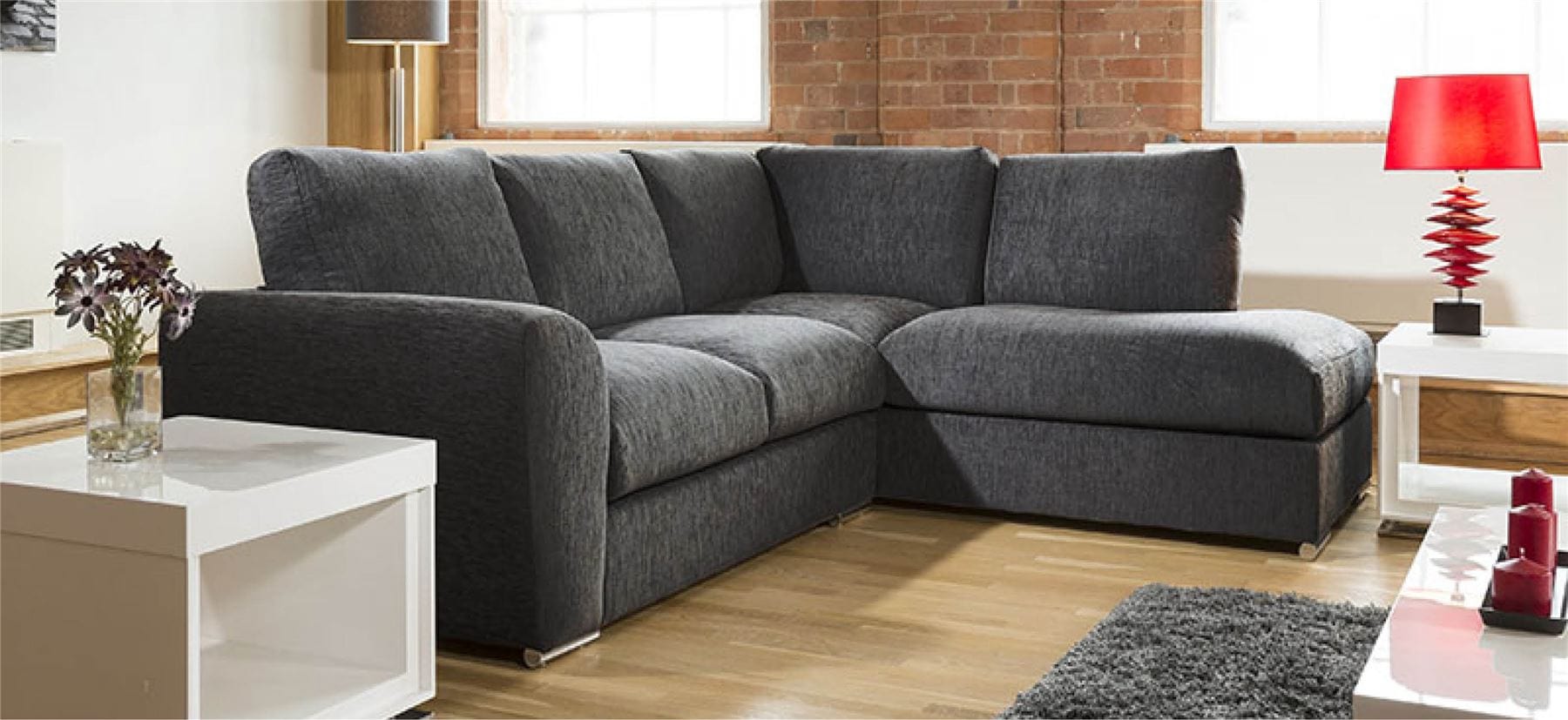 Quatropi Modern L Shape Sofa Set Settee Corner Group 265x210cm Grey Fabric R