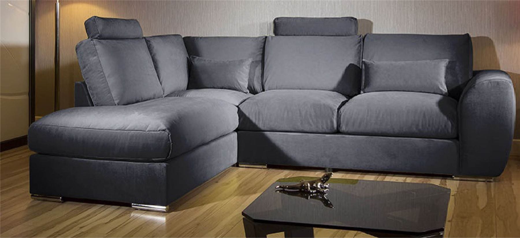Quatropi Modern L Shape Sofa Set Settee Corner Group 305x210cm Grey Fabric L