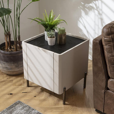 Quatropi Modern Lamp Side Table Bedside Nightstand Matte White Chalk 50x50cm
