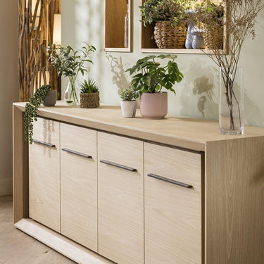 Quatropi Modern Large 4 Door Sideboard Cabinet Unit Shadow Gap Natural Oak 190cm