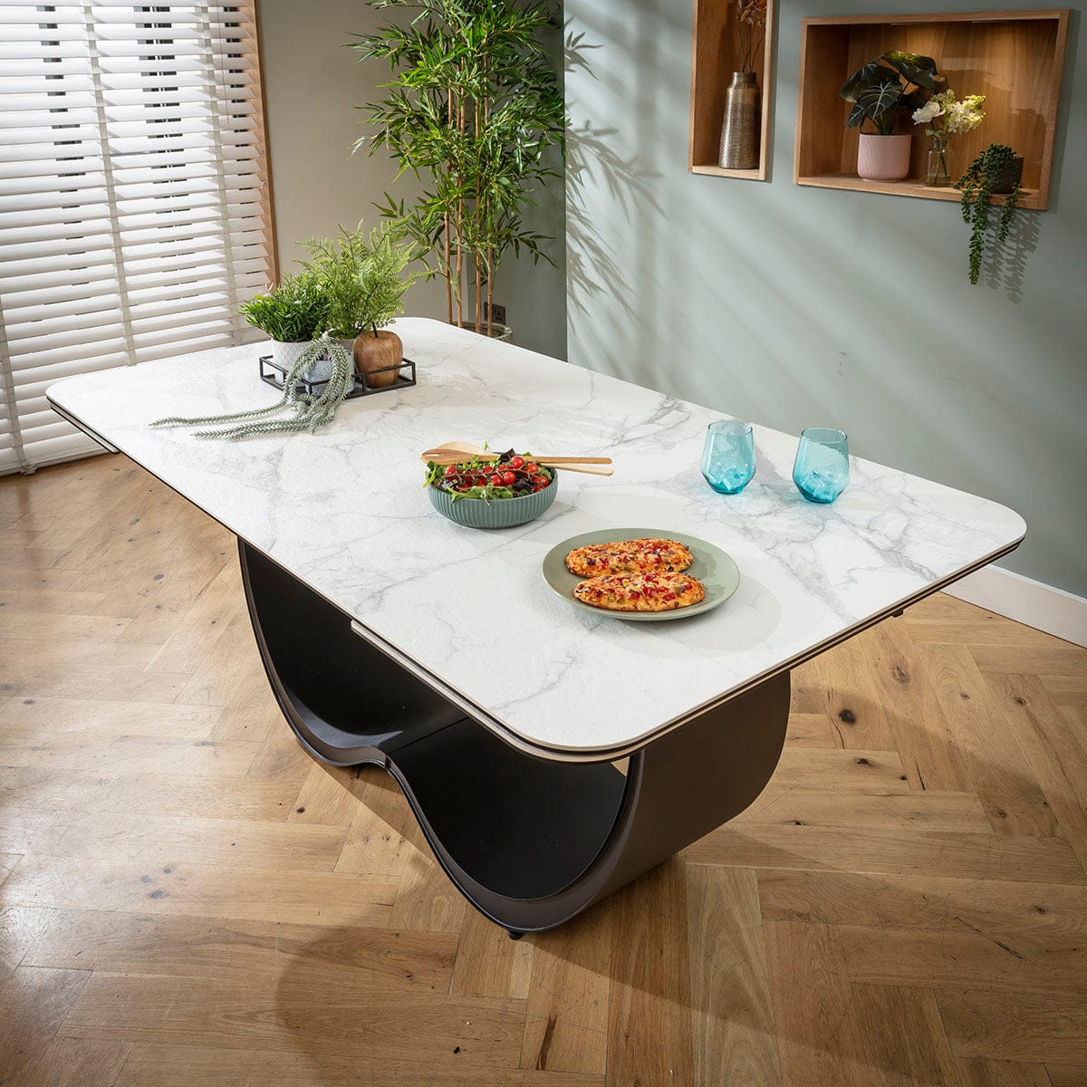 Mable Extendable Table Modern Large Extendable Dining Room Table White Marble Effect Ceramic ...