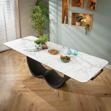 Quatropi Modern Large Extendable Dining Room Table White Marble Effect Ceramic 180-260cm