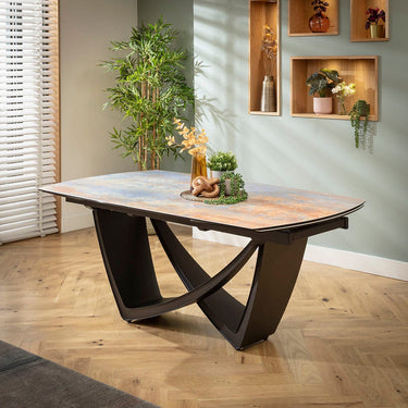 Quatropi Modern Large Extendable Dining Table Blue & Orange Rustic Ceramic 180-260cm