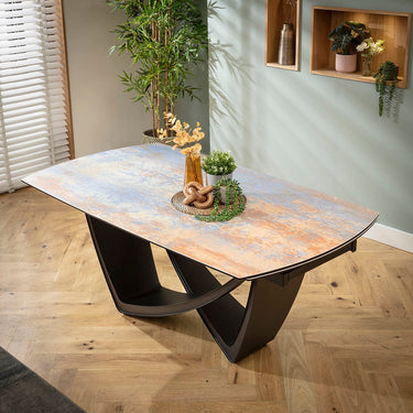 Quatropi Modern Large Extendable Dining Table Blue & Orange Rustic Ceramic 180-260cm