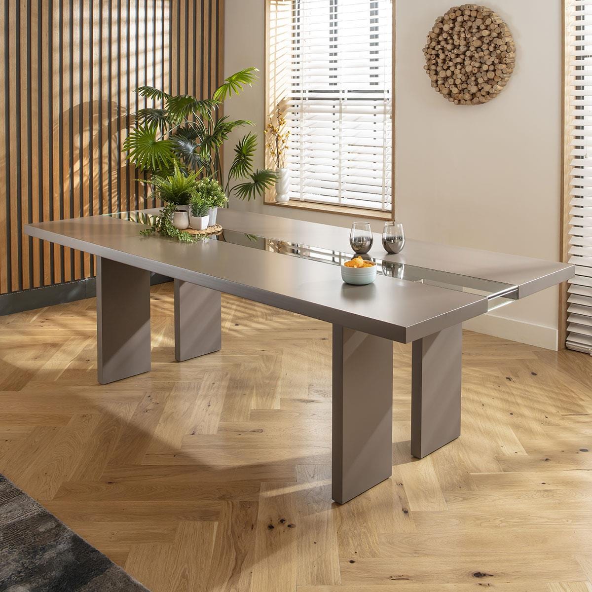 Modern Large Kitchen 10 Seater Glass River Dining Table 240cm Taupe ...