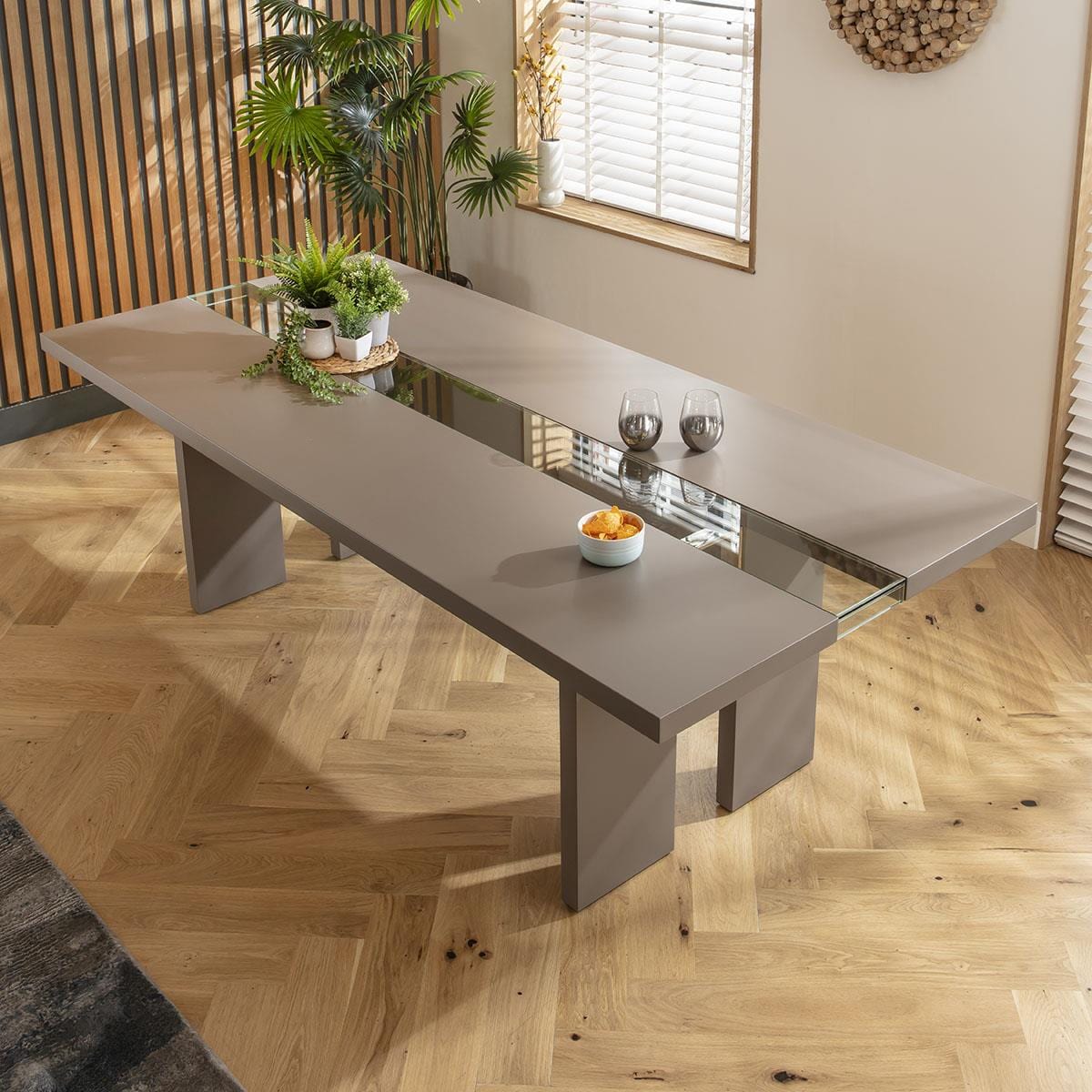 Modern Large Kitchen 10 Seater Glass River Dining Table 240cm Taupe ...