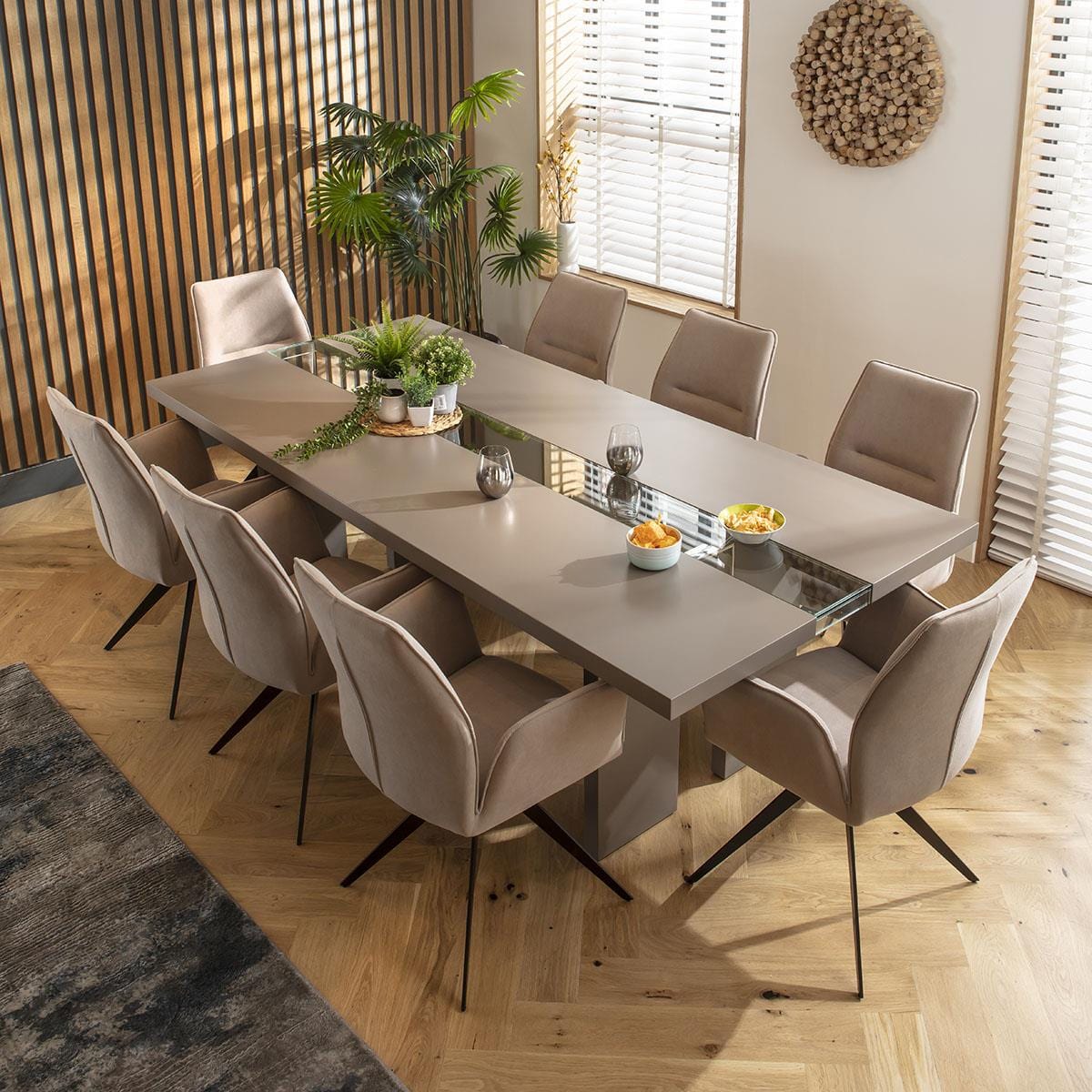 Modern Large Kitchen 10 Seater Glass River Dining Table 240cm Taupe ...