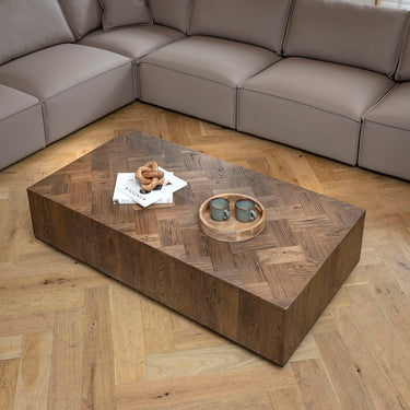 Quatropi Modern Large Rectangular Wooden Coffee Table Rustic Oak 150x80cm