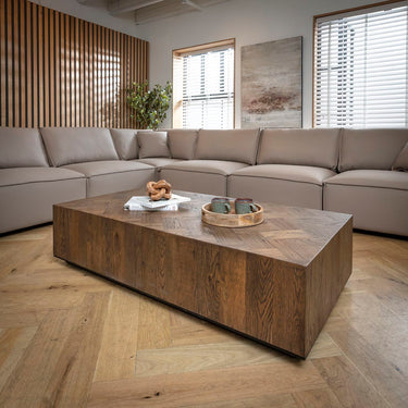 Quatropi Modern Large Rectangular Wooden Coffee Table Rustic Oak 150x80cm