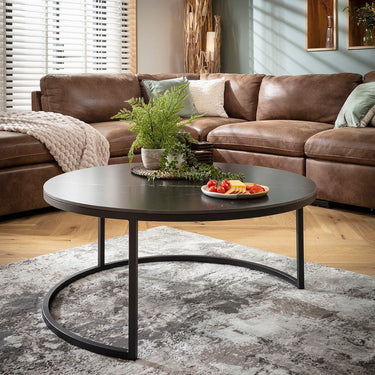 Quatropi Modern Large Round Nest of Coffee Tables Black Ceramic Marble 100cm & 80cm
