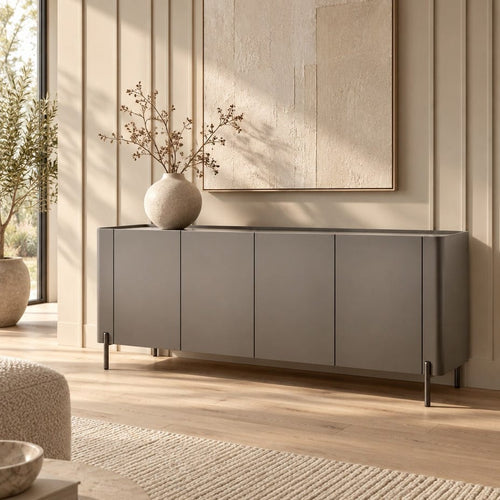 Newton 4 Door Ultra Modern Sideboard Buffet Taupe 180cm Assembled