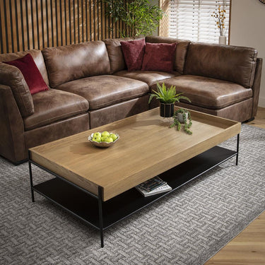 Quatropi Modern Large Wooden Coffee Table Premium Oak Black Metal 160cm x 80cm
