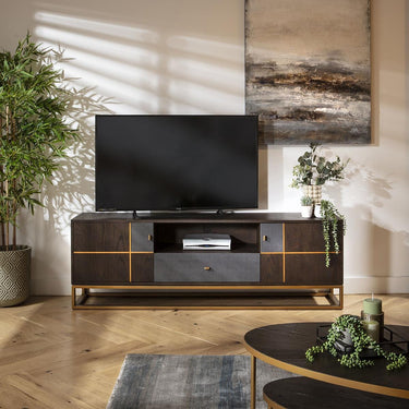 Quatropi Modern Large Wooden TV Stand Cabinet Unit Brown Oak Shagreen 180cm