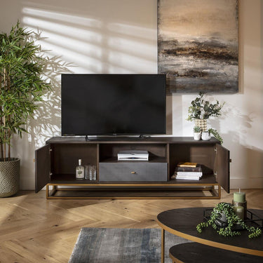 Quatropi Modern Large Wooden TV Stand Cabinet Unit Brown Oak Shagreen 180cm