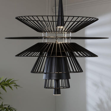 Quatropi Modern Layered Chandelier Ceiling Light - Unique Design Black Metal Pendant 68cm