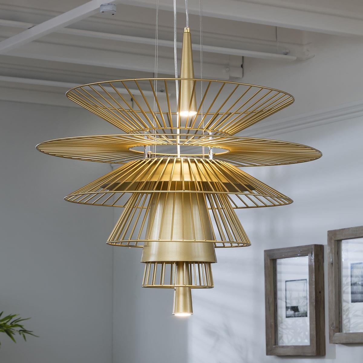 Quatropi Modern Layered Chandelier Ceiling Light - Unique Design Gold Metal Pendant 68cm