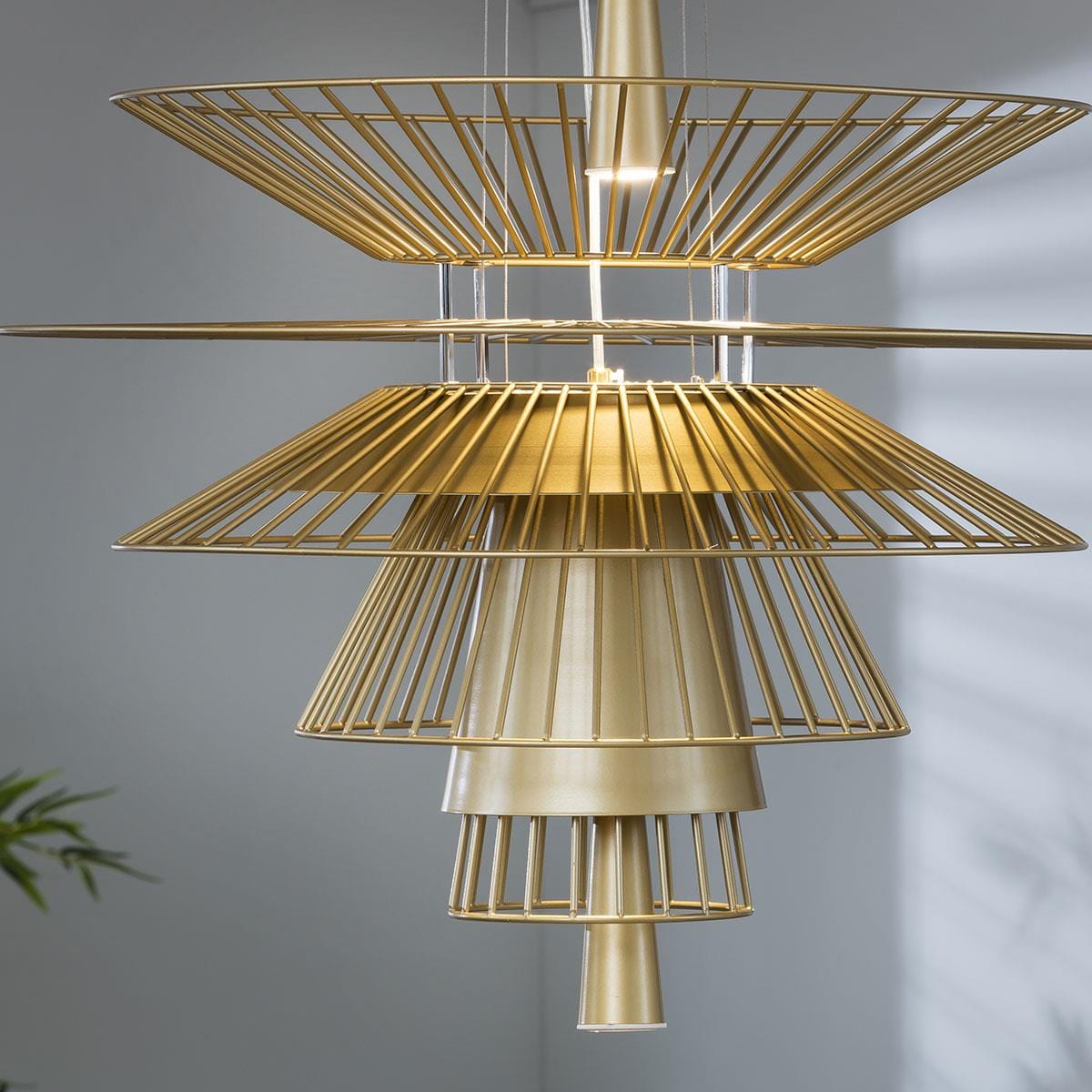 Quatropi Modern Layered Chandelier Ceiling Light - Unique Design Gold Metal Pendant 68cm