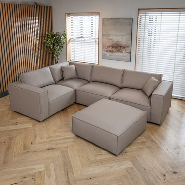 Quatropi Modern Leather 4 Seater Modular Corner Sofa Couch Beige 306x208cm