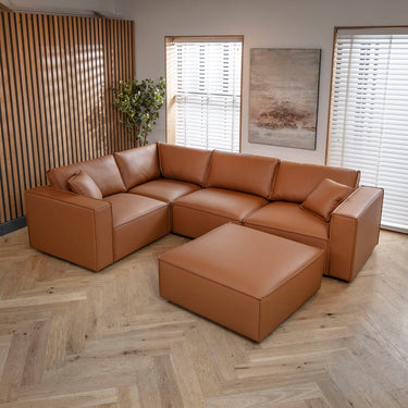 Quatropi Modern Leather 4 Seater Modular Corner Sofa Couch Tan 306x208cm