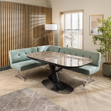 Quatropi Modern Leather Corner Dining Set Extending Ceramic 5 Seater Table Green