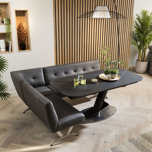 Taylor Ceramic Extending Corner Bench Dining Set Grey & Black LRT