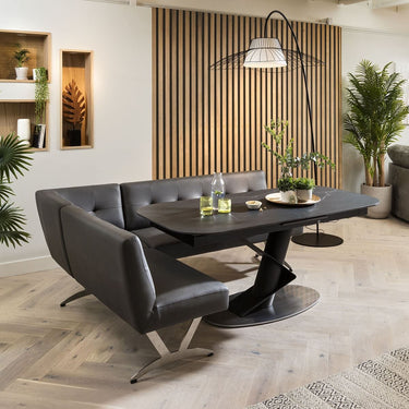 Quatropi Modern Leather Corner Dining Set Extending Ceramic 5 Seater Table Grey