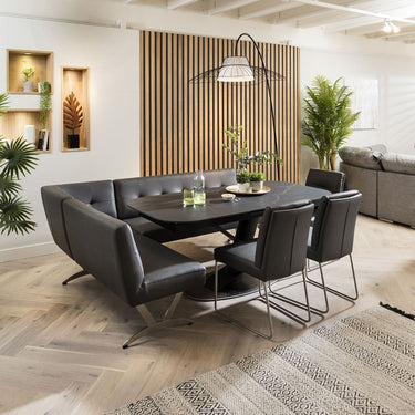 Quatropi Modern Leather Corner Dining Set Extending Ceramic 8 Seater Table Grey