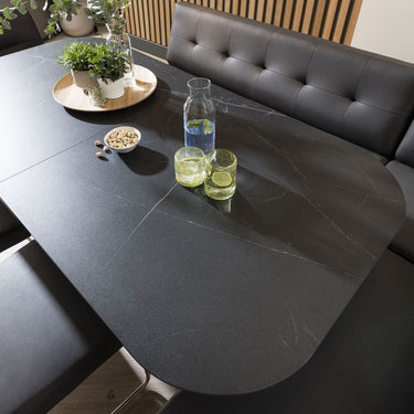 Quatropi Modern Leather Corner Dining Set Extending Ceramic 8 Seater Table Grey