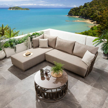 Quatropi Modern Left-Hand Garden Chaise Sofa Outdoor Aluminium Brown Rope 260cm