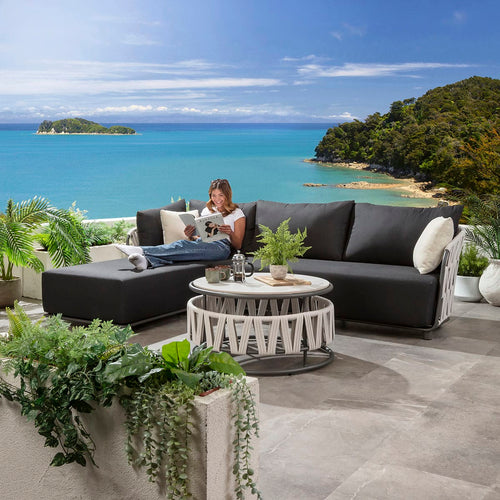 ZigZag Aluminium Outdoor Garden Left-Hand Chaise Sofa Mono Rope 260cm